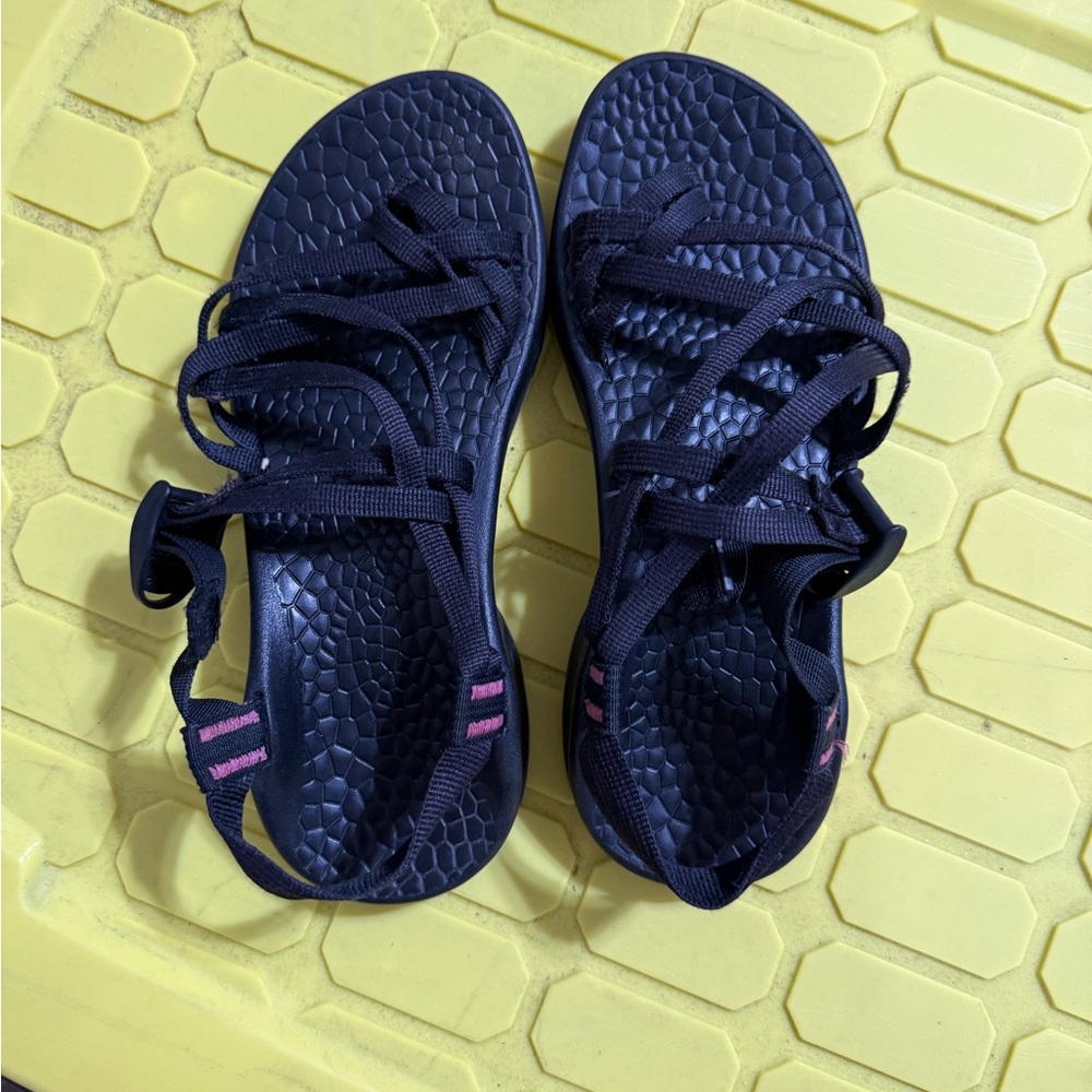 Chaco Navy Blue Strappy Sandals with Pink Accent